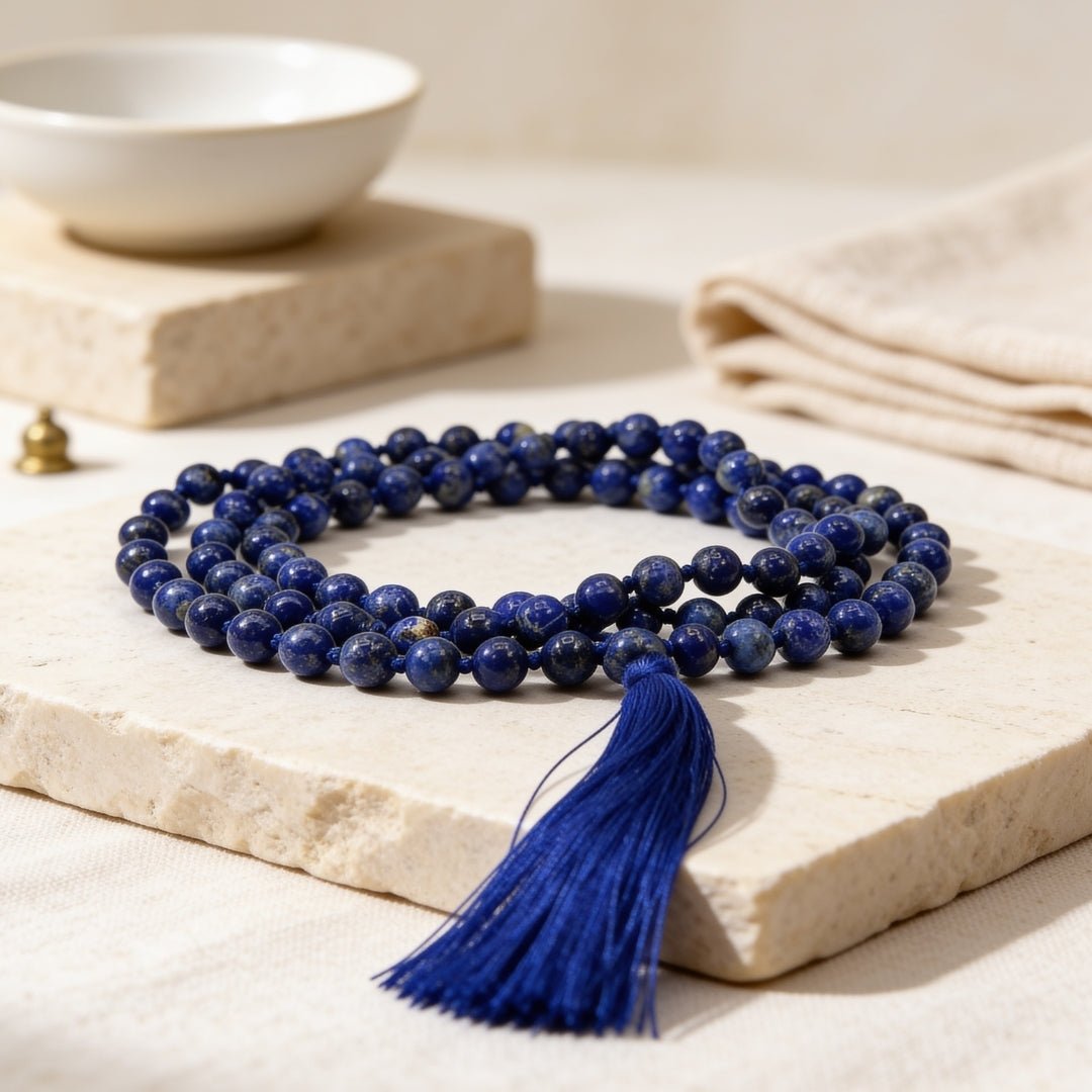 Natural Lapis Lazuli 8 mm japa mala necklace with 108 beads and tassel