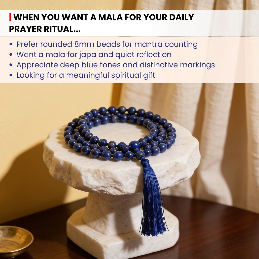 8 mm bead diameter scale measurement diagram for Lapis Lazuli japa mala