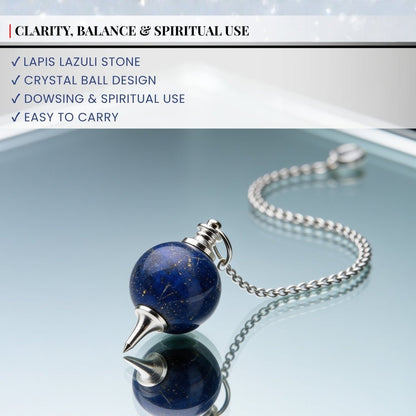 Lapis Lazuli Stone Crystal Ball Chain Dowsing Pendulum for Reiki, Chakra, Healing, Meditation (4 Charts, Jute Bag) - plusvalueindia