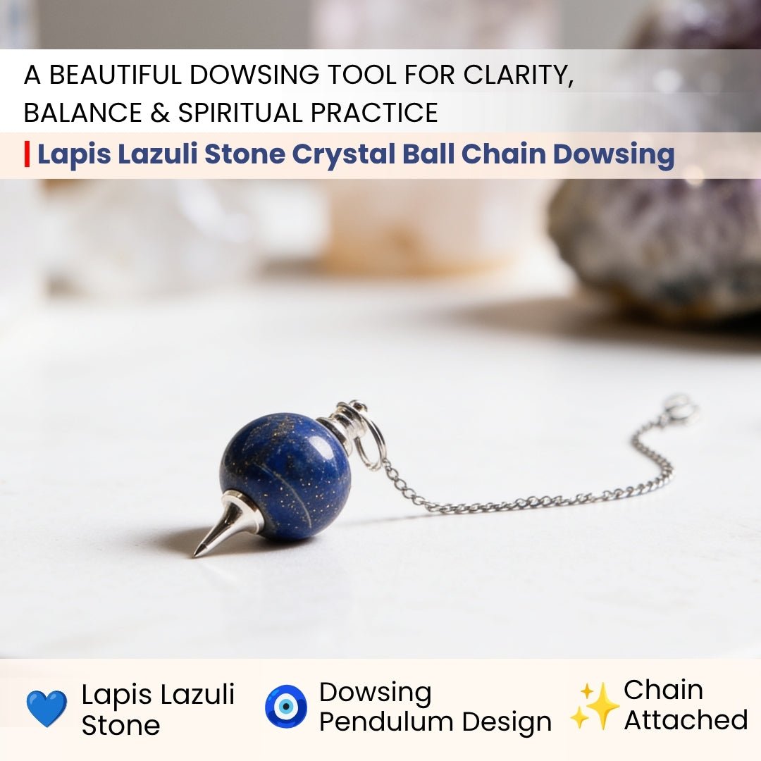 Lapis Lazuli Stone Crystal Ball Chain Dowsing Pendulum for Reiki, Chakra, Healing, Meditation (4 Charts, Jute Bag) - plusvalueindia