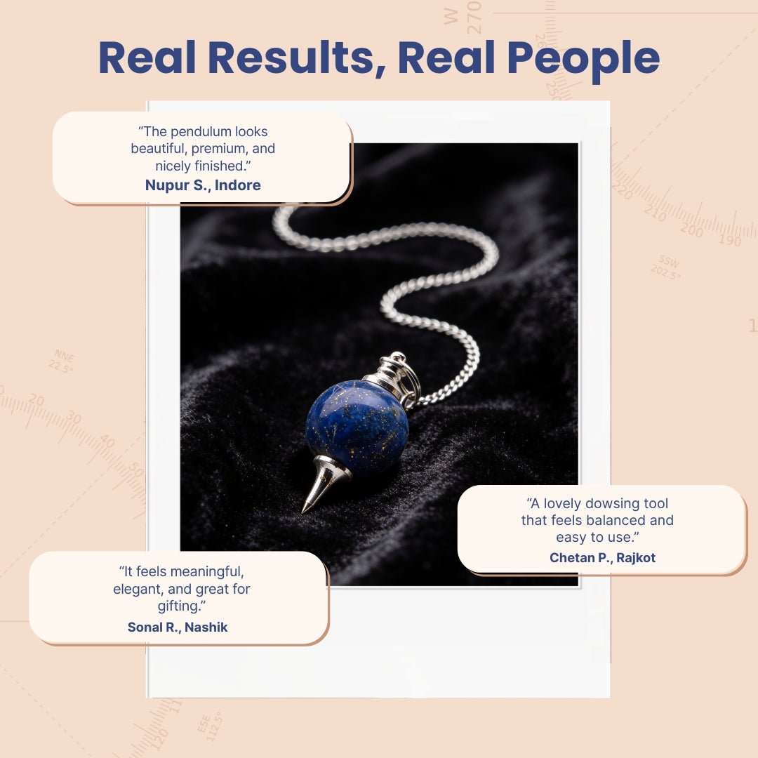 Lapis Lazuli Stone Crystal Ball Chain Dowsing Pendulum for Reiki, Chakra, Healing, Meditation (4 Charts, Jute Bag) - plusvalueindia