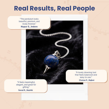 Lapis Lazuli Stone Crystal Ball Chain Dowsing Pendulum for Reiki, Chakra, Healing, Meditation (4 Charts, Jute Bag) - plusvalueindia