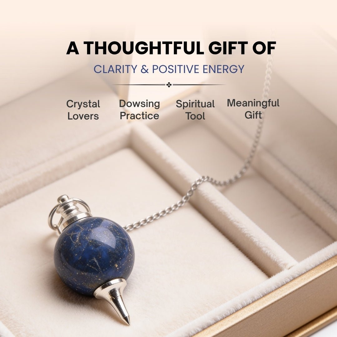 Lapis Lazuli Stone Crystal Ball Chain Dowsing Pendulum for Reiki, Chakra, Healing, Meditation (4 Charts, Jute Bag) - plusvalueindia