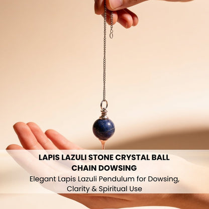 Lapis Lazuli Stone Crystal Ball Chain Dowsing Pendulum for Reiki, Chakra, Healing, Meditation (4 Charts, Jute Bag) - plusvalueindia