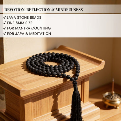 Traditional durable hand-knotted cord construction between 6 mm volcanic rock beads