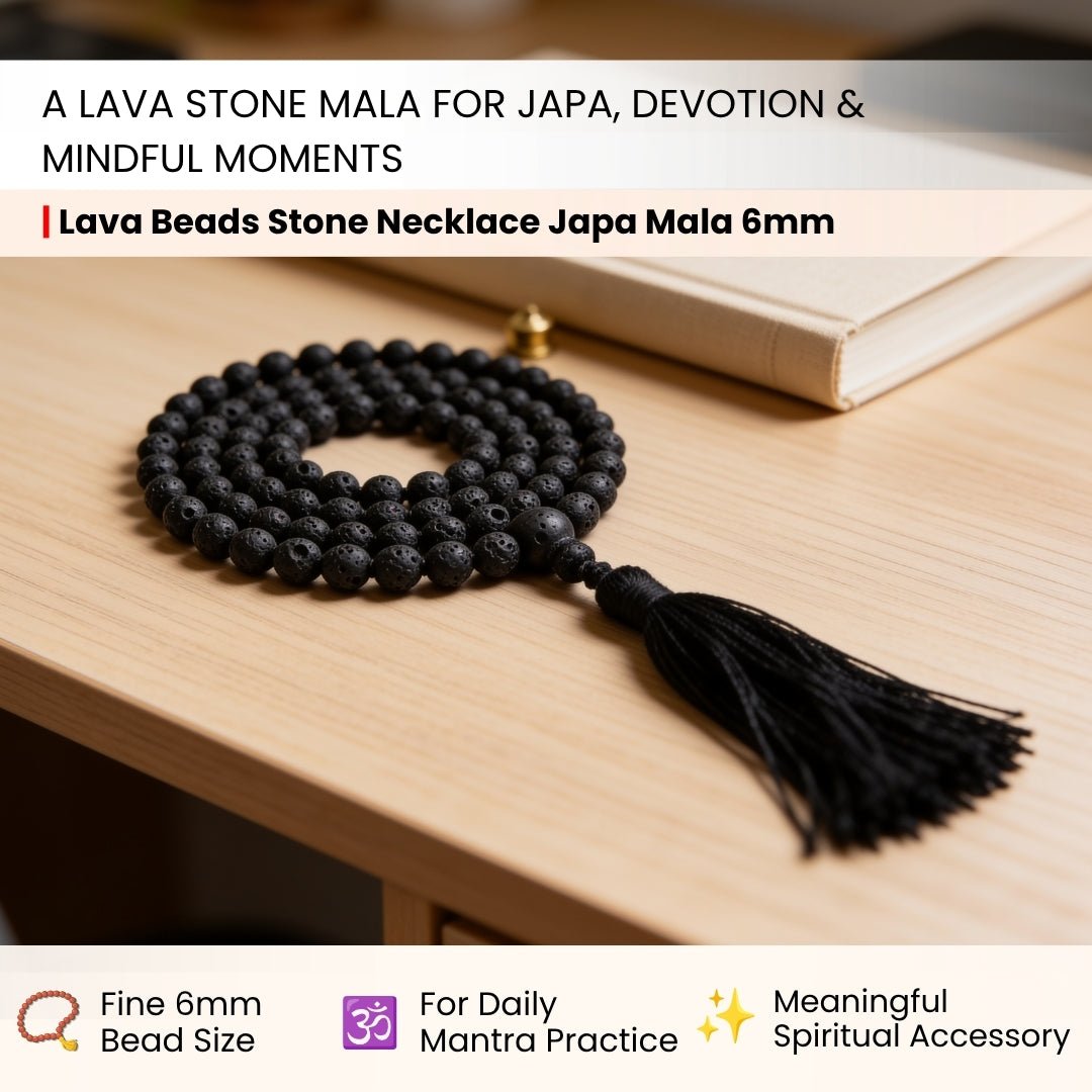 Close-up of 6 mm natural Lava stone beads showing characteristic porous volcanic texture and matte black finish