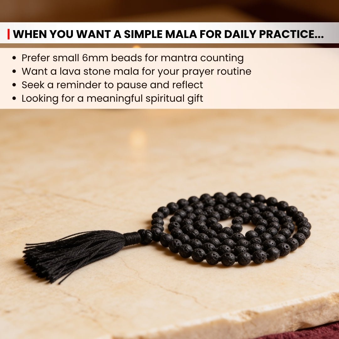6 mm bead diameter scale measurement diagram for black Lava stone japa mala