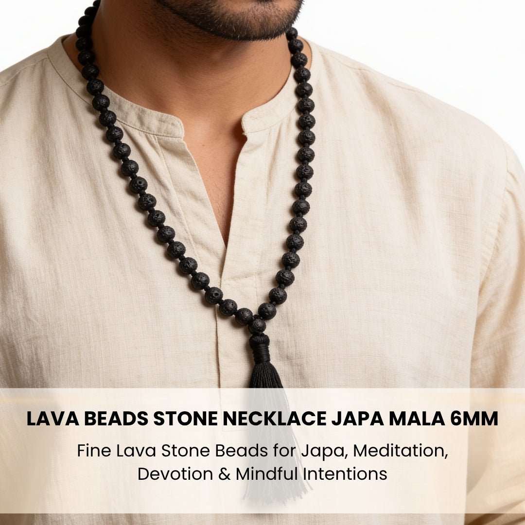 Polished Lava guru bead with matching black silky hanging tassel finish