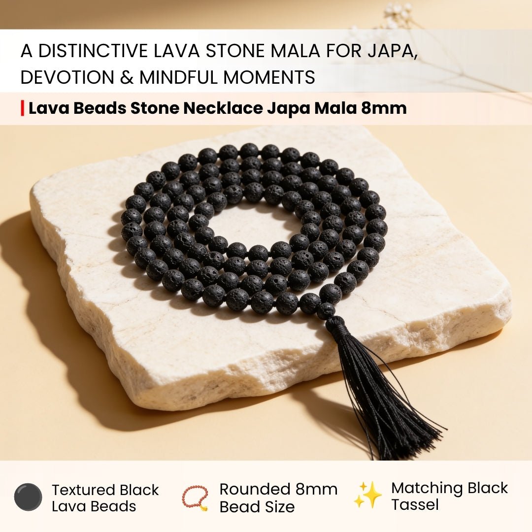 Close-up of 8 mm raw volcanic Lava stone beads showing natural porous craters and matte earthy texture