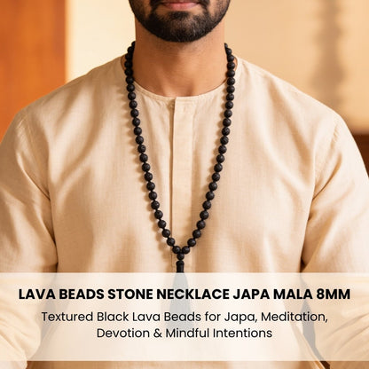 Handcrafted Lava stone guru bead with matching black silky hanging tassel