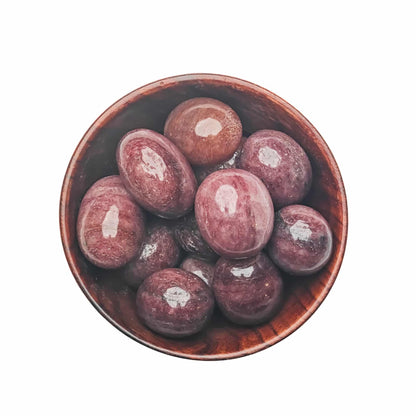 lepidolite tumble pebble stone 300gm wooden bowl