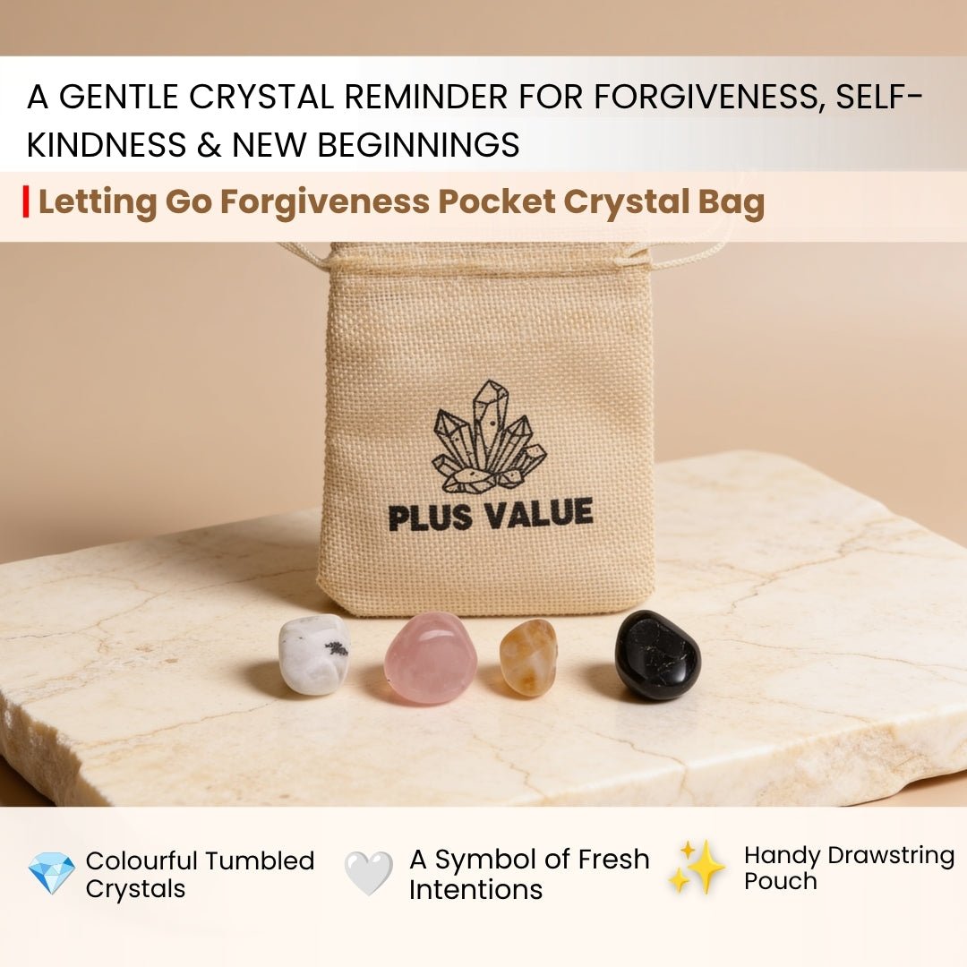 Emotional release crystal collection featuring Rhodonite, Rose Quartz, Prehnite, and Apache Tear
