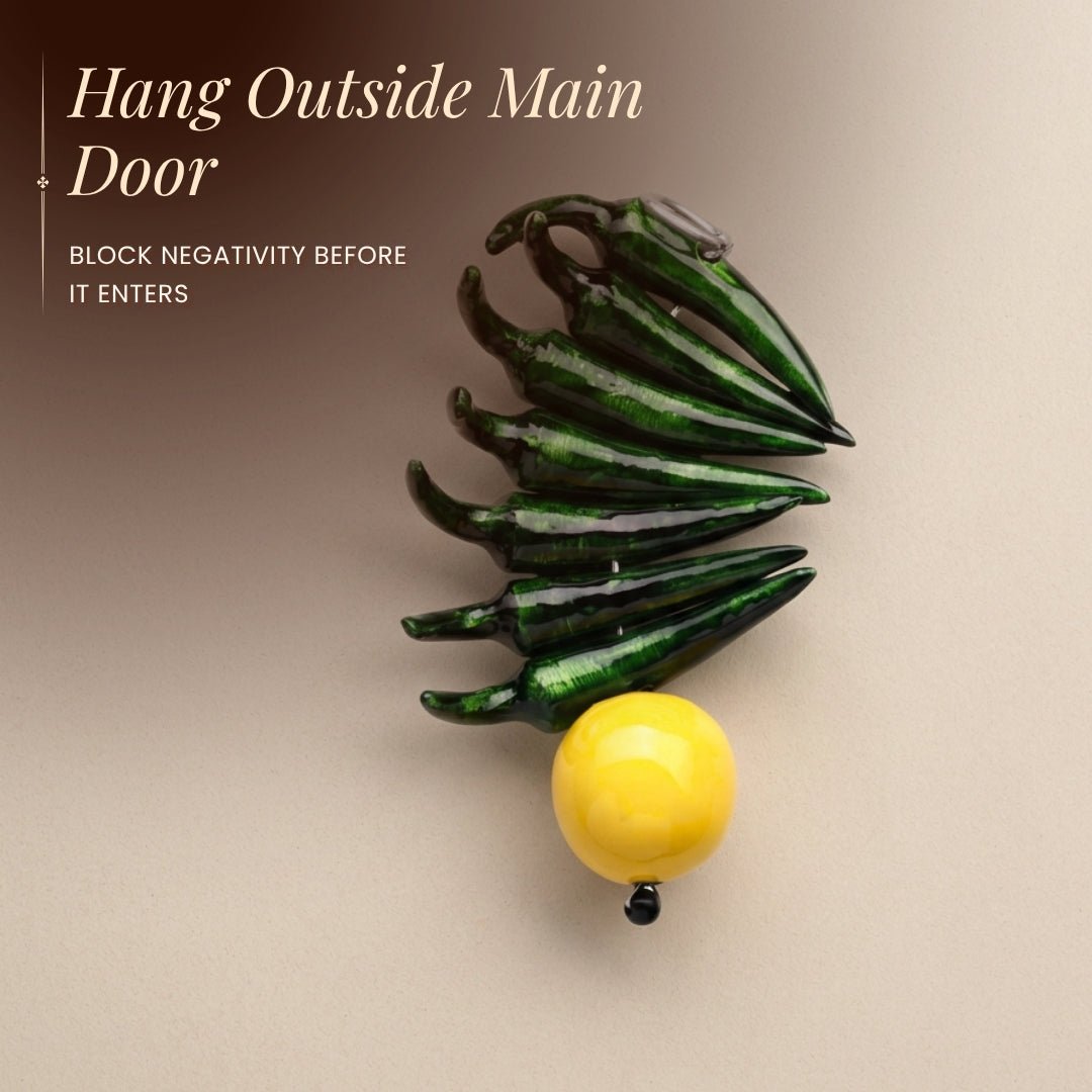 Metal Limbu Mirchi Door Hanging Feng Shui Vastu, made in India by Plus Value