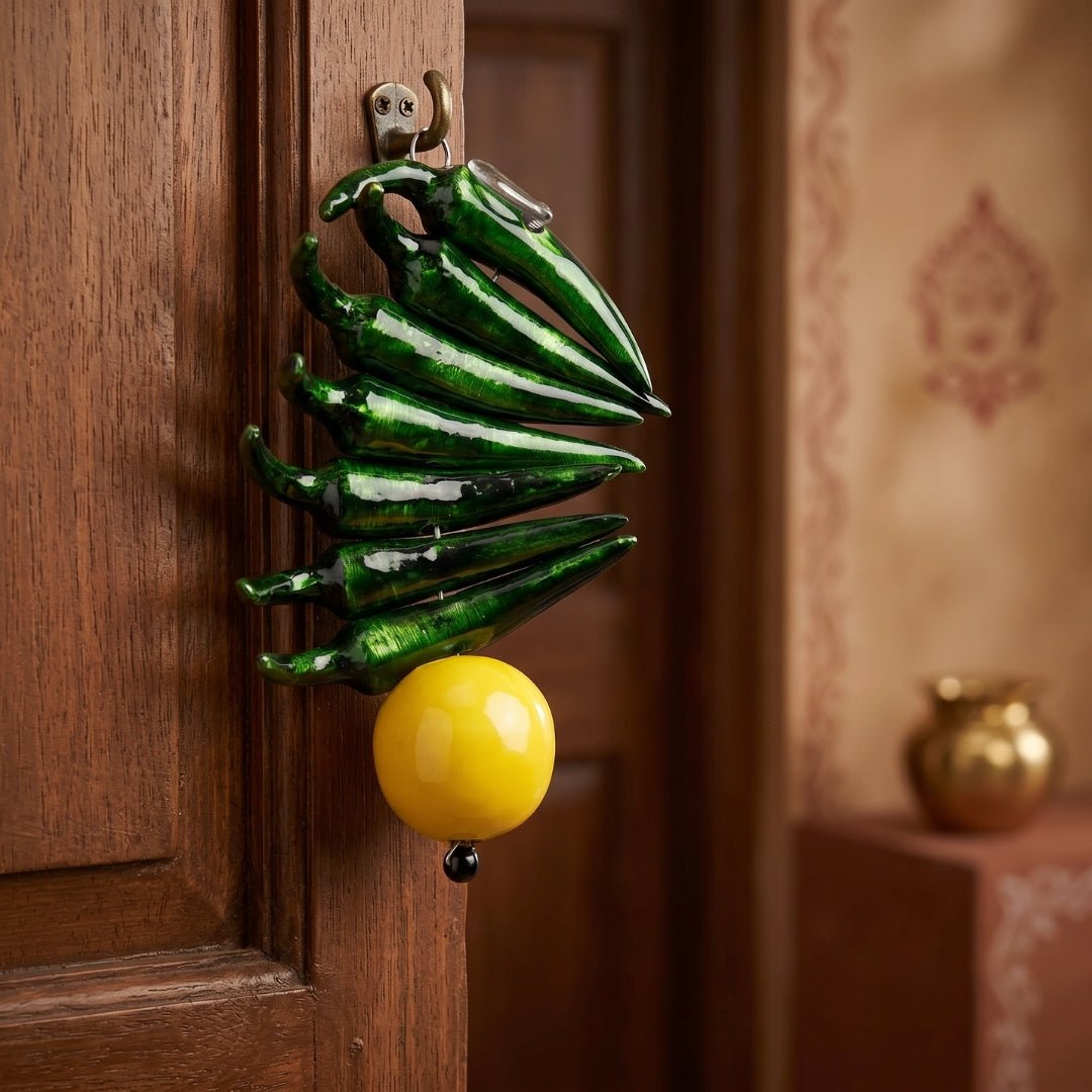 Metal Limbu Mirchi Door Hanging Feng Shui Vastu Remedies for protection from negativity home office