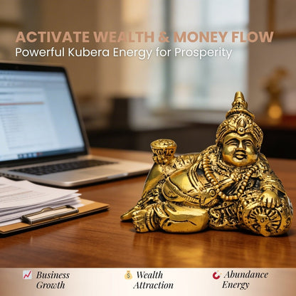 Lord Kuber Brass Statue – Hindu God of Wealth and Prosperity – Ideal for Home, Office, Tijori, and Locker (Size 5 x 3 inches) - plusvalueindia