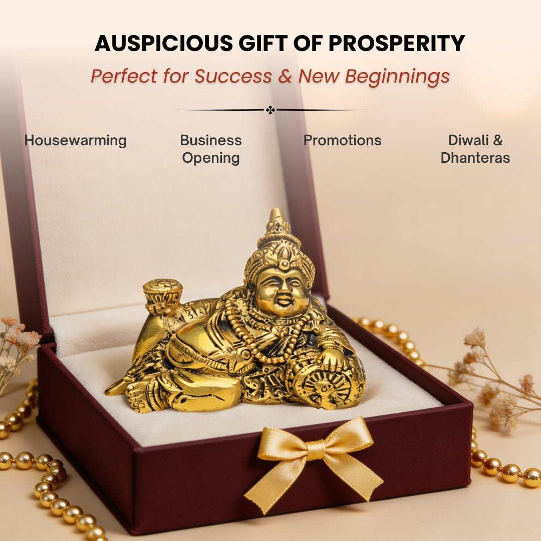 Lord Kuber Brass Statue – Hindu God of Wealth and Prosperity – Ideal for Home, Office, Tijori, and Locker (Size 5 x 3 inches) - plusvalueindia