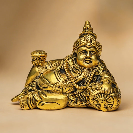 Lord Kuber Brass Statue – Hindu God of Wealth and Prosperity – Ideal for Home, Office, Tijori, and Locker (Size 5 x 3 inches) - plusvalueindia