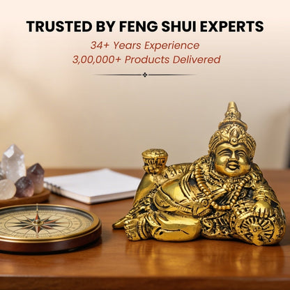 Lord Kuber Brass Statue – Hindu God of Wealth and Prosperity – Ideal for Home, Office, Tijori, and Locker (Size 5 x 3 inches) - plusvalueindia