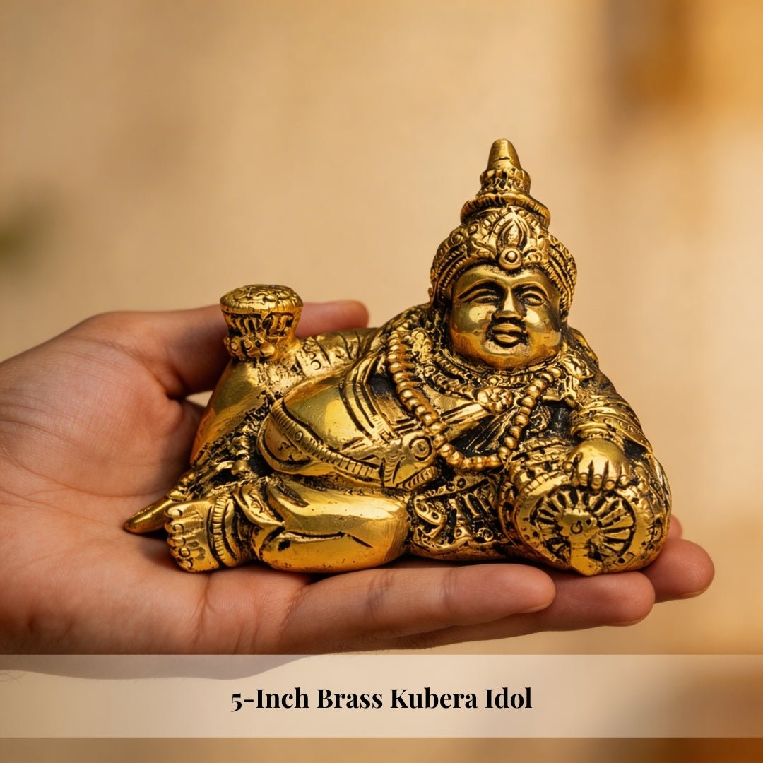 Lord Kuber Brass Statue – Hindu God of Wealth and Prosperity – Ideal for Home, Office, Tijori, and Locker (Size 5 x 3 inches) - plusvalueindia