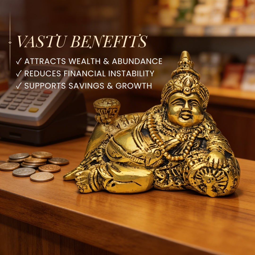 Lord Kuber Brass Statue – Hindu God of Wealth and Prosperity – Ideal for Home, Office, Tijori, and Locker (Size 5 x 3 inches) - plusvalueindia