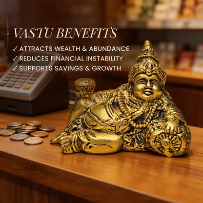 Lord Kuber Brass Statue – Hindu God of Wealth and Prosperity – Ideal for Home, Office, Tijori, and Locker (Size 5 x 3 inches) - plusvalueindia