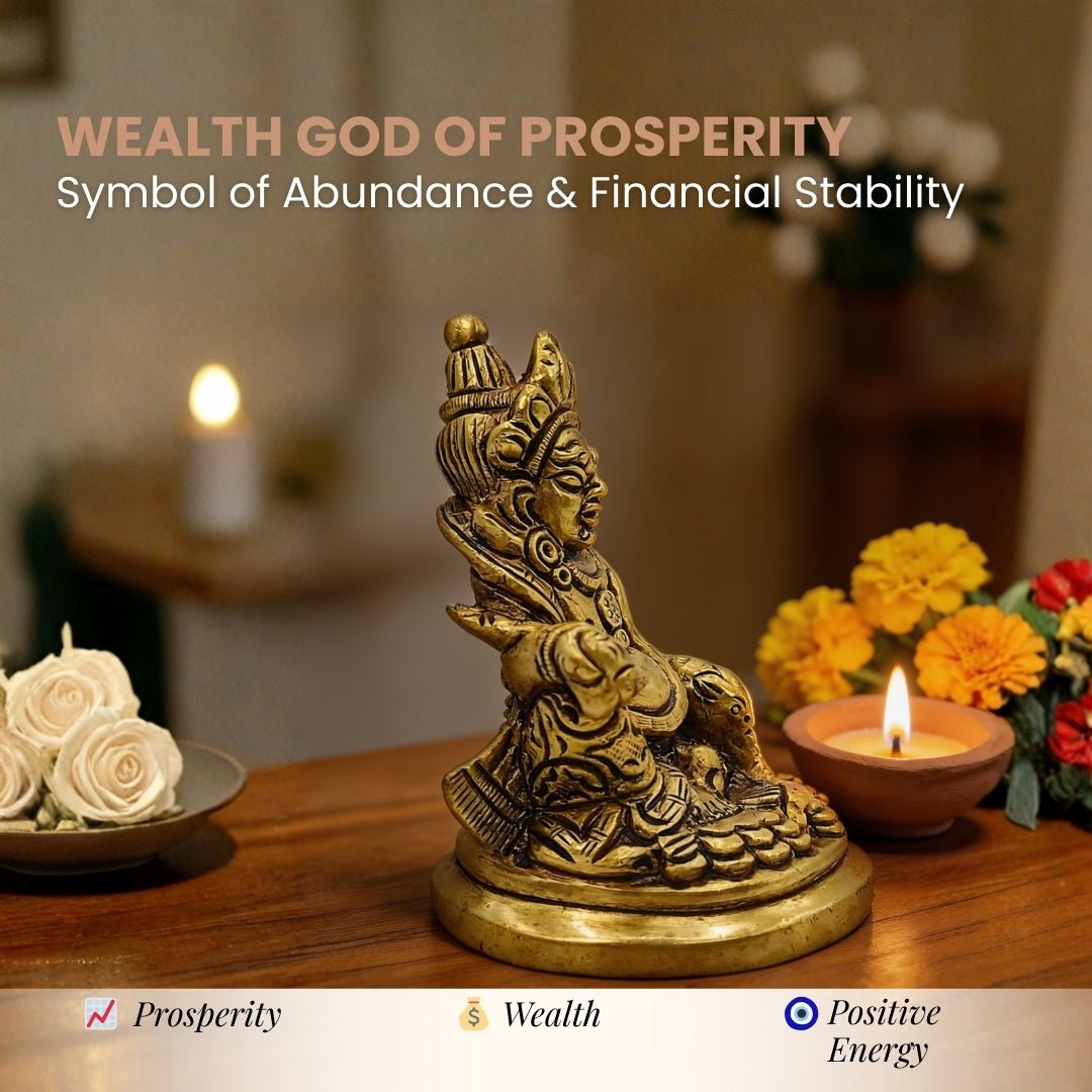 Lord Kubera Idol Brass Wealth God - 3inch - plusvalueindia