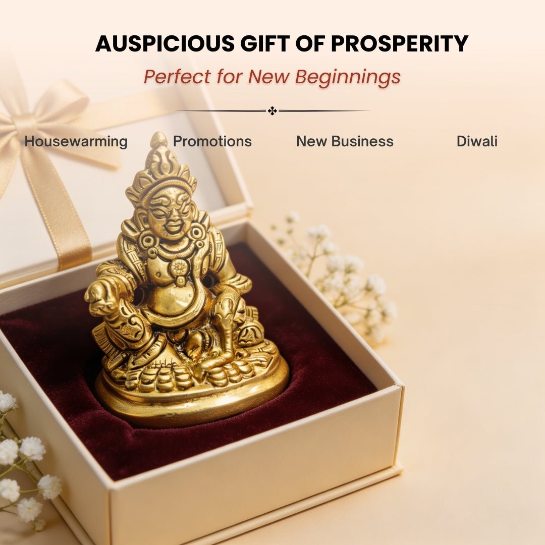 Lord Kubera Idol Brass Wealth God - 3inch - plusvalueindia