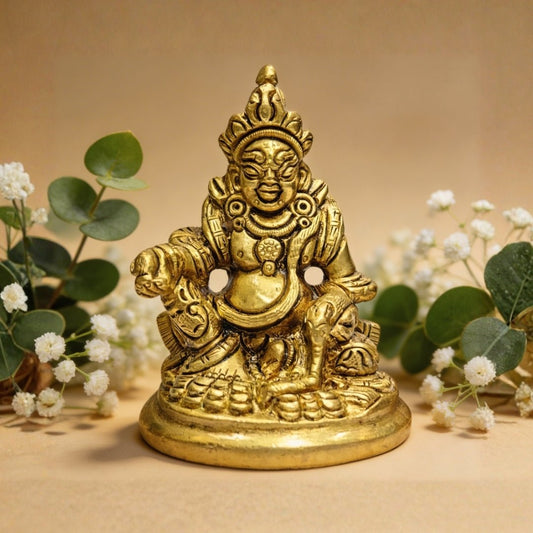 Lord Kubera Idol Brass Wealth God - 3inch - plusvalueindia