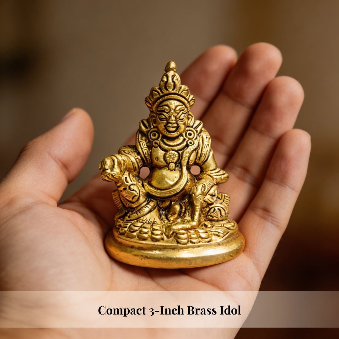 Lord Kubera Idol Brass Wealth God - 3inch - plusvalueindia