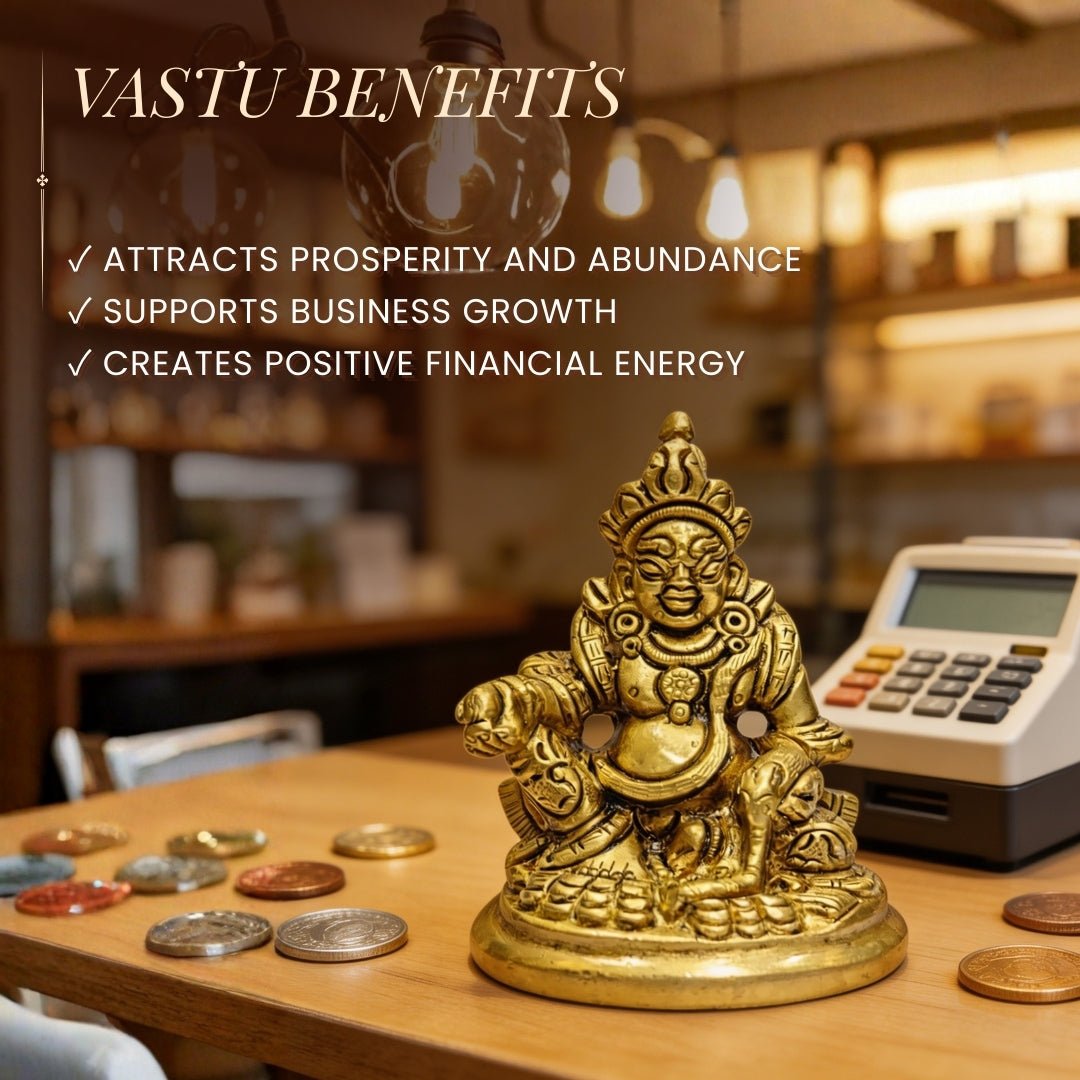 Lord Kubera Idol Brass Wealth God - 3inch - plusvalueindia