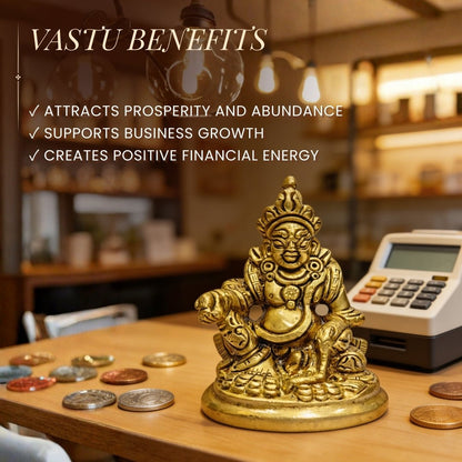 Lord Kubera Idol Brass Wealth God - 3inch - plusvalueindia