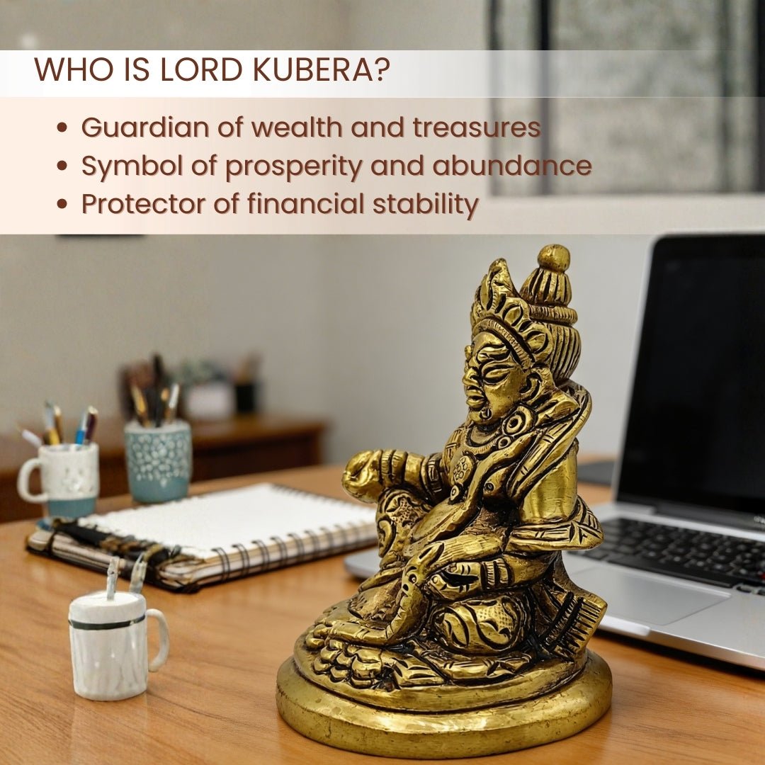 Lord Kubera Idol Brass Wealth God - 3inch - plusvalueindia