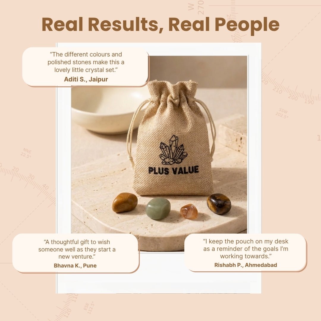 Premium fabric drawstring storage pouch with luck and prosperity pocket crystals packed for daily carry