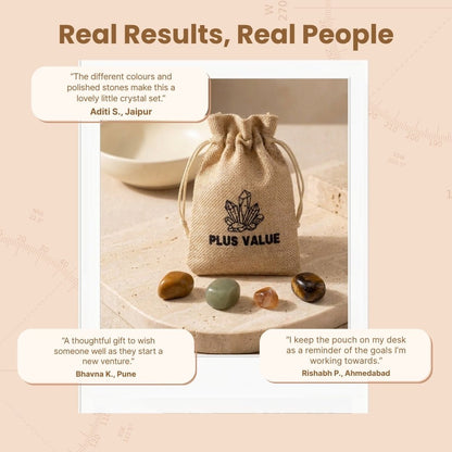 Premium fabric drawstring storage pouch with luck and prosperity pocket crystals packed for daily carry