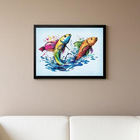 Feng Shui and Vastu Lucky Double Fish painting wall art for wealth, protection, and relationship harmony