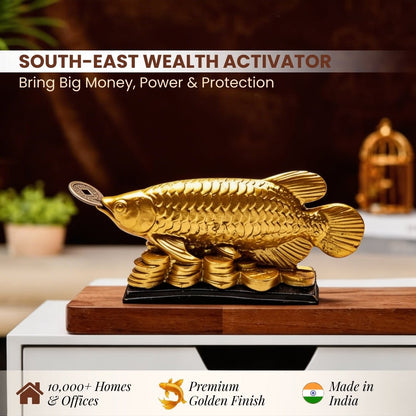 Lucky Feng Shui Golden Arowana Fish Statue for Protection & GoodLuck at Home and Office [Best Seller] - plusvalueindia