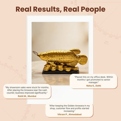 Lucky Feng Shui Golden Arowana Fish Statue for Protection & GoodLuck at Home and Office [Best Seller] - plusvalueindia