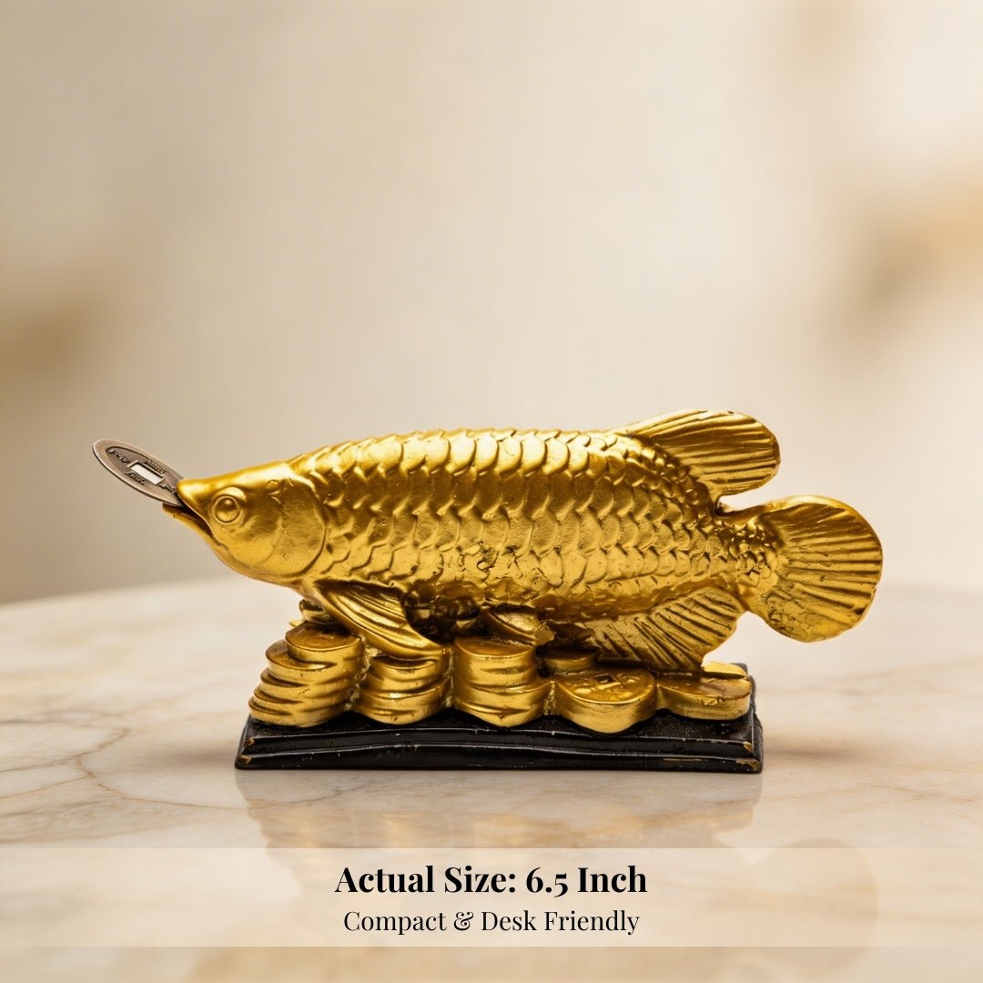 Lucky Feng Shui Golden Arowana Fish Statue for Protection & GoodLuck at Home and Office [Best Seller] - plusvalueindia
