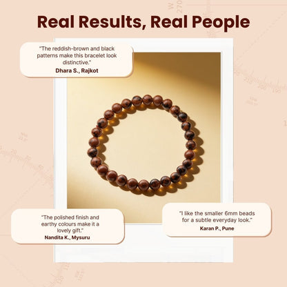 Mahogany Obsidian 6 mm gemstone bracelet presented with soft drawstring pouch and crystal meaning card
