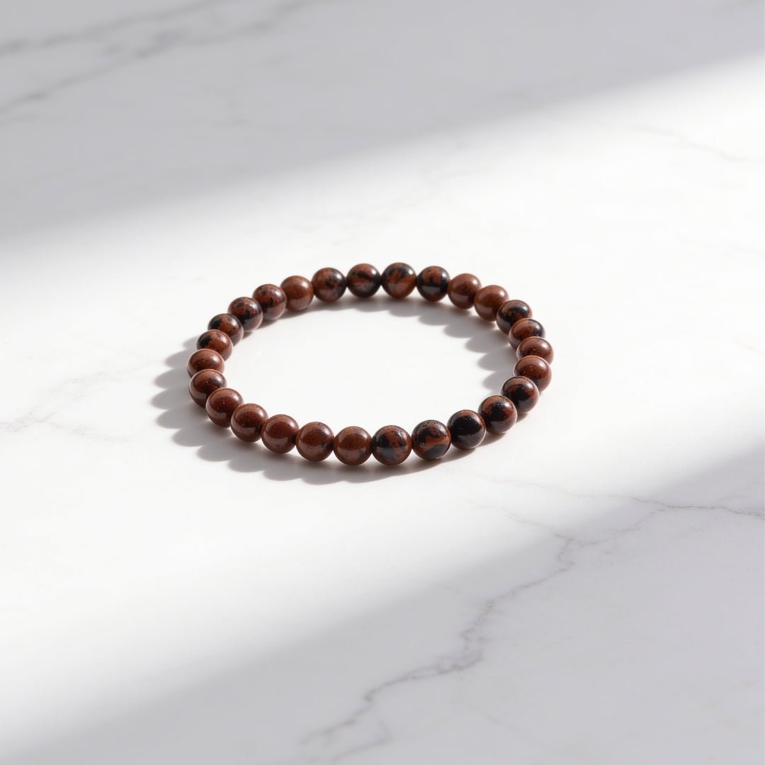 Natural Mahogany Obsidian 6 mm round gemstone bead stretch bracelet