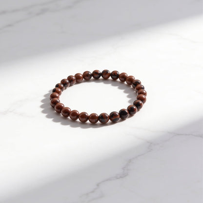 Natural Mahogany Obsidian 6 mm round gemstone bead stretch bracelet