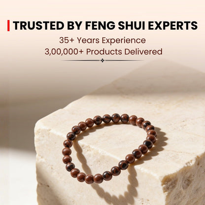 Mahogany Obsidian bracelet infographic highlighting Root Chakra grounding, aura protection, and emotional strength