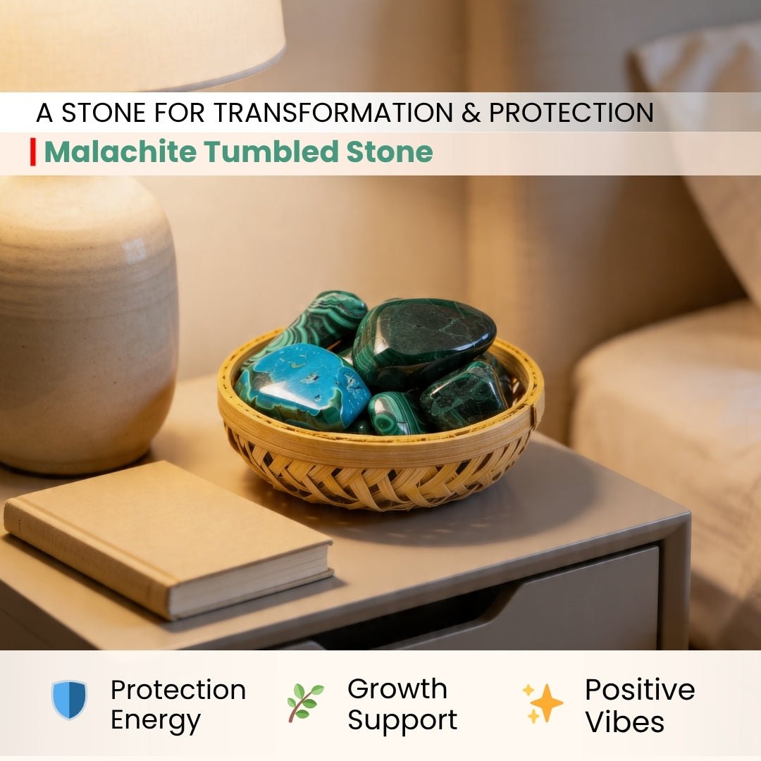 Malachite Tumbled Stones Pebbles - Natural Crystal for Positive Energy and Balance - plusvalueindia