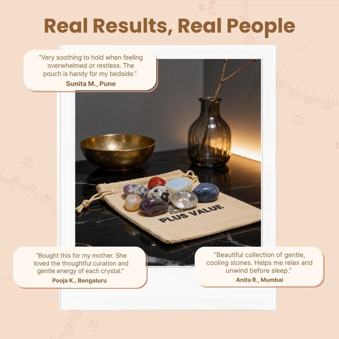 Curated menopause crystal healing kit packaged in a satin-lined gift box with gemstone identification guide and meaning booklet