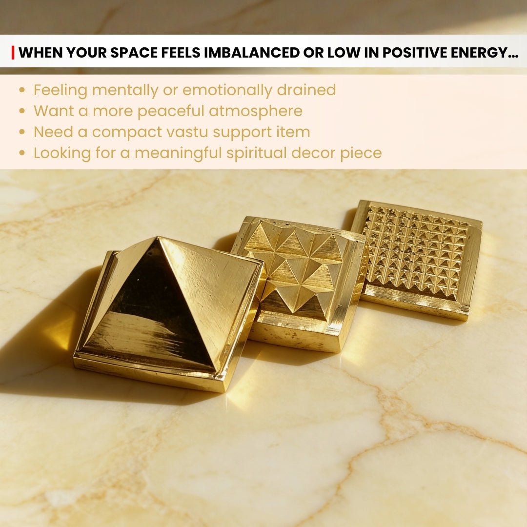 Brass Pyramid 1inch - Vastu RemediesFor North-West Entrance, Main Door, Kitchen, Toilet, Bedroom - plusvalueindia
