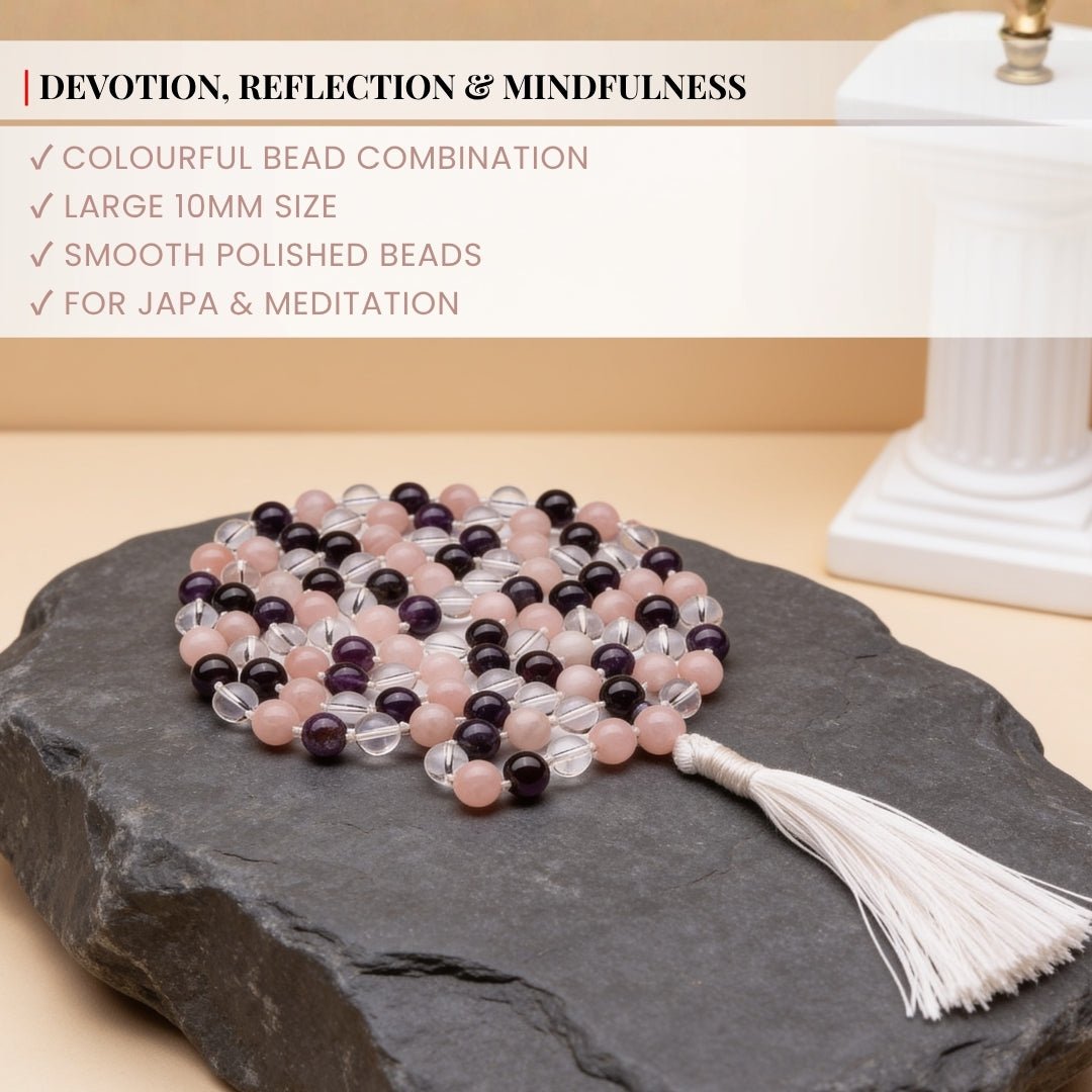 Traditional durable hand-knotted cord construction securing each 10 mm multi-stone bead