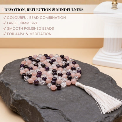 Traditional durable hand-knotted cord construction securing each 10 mm multi-stone bead