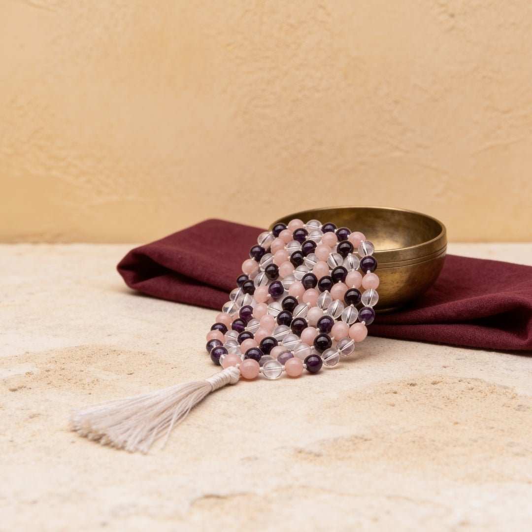 Mind Body Soul 10 mm substantial gemstone japa mala necklace with 108 beads and tassel