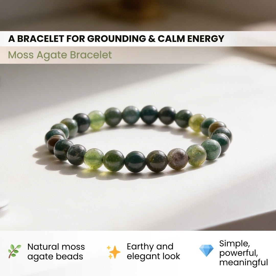 Moss Agate Bracelet Stone of Abundance, Reduces Sensitivity To Weather - plusvalueindia