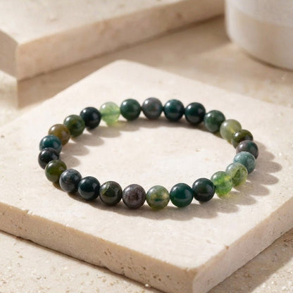 Moss Agate Bracelet Stone of Abundance, Reduces Sensitivity To Weather - plusvalueindia